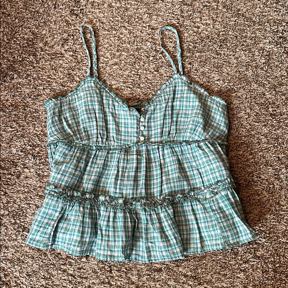 American Eagle Plaid Cropped Babydoll Top